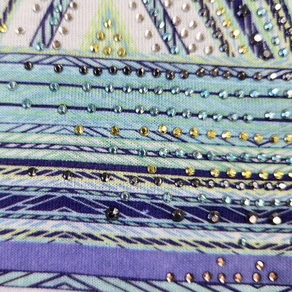 Chico's NWT Sasha Aqua Breeze Zigzag Chevron Beaded Top Beachy Boho - Picture 6 of 9